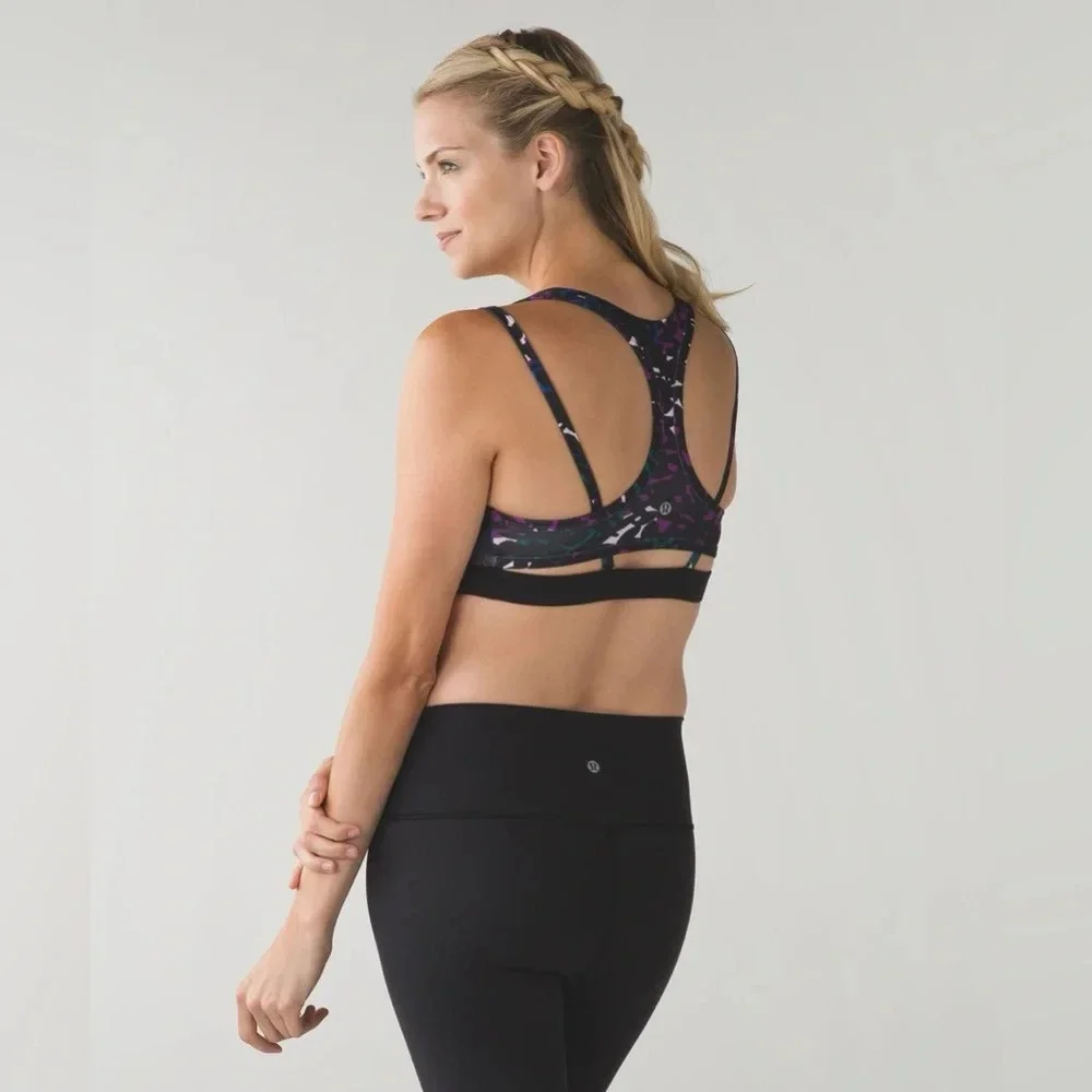 Lululemon Splendour Sports Bra Shadow Wrap Multi / Black Padded Racerback Size 4